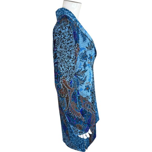 Susan Graver Petite Novelty Knit Jacket Shawl Collar Blue Teal MP NWOT Stretch - Picture 9 of 13